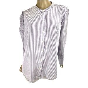 Old Navy Size XL Purple & White Stripe Blouse Top Long Sleeve Button-Up Ruffles